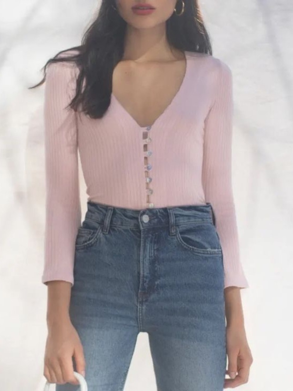 Reformation Gellar Ribbed Button Front Cardigan Top Pink Size S